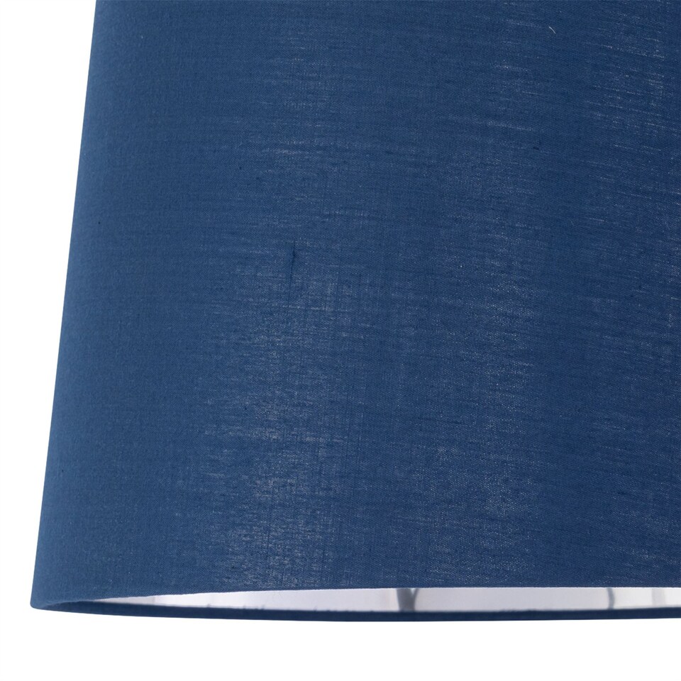 image 1 of Set of 2 Bobbin - Ivory Lamps with Navy & Silver Shades