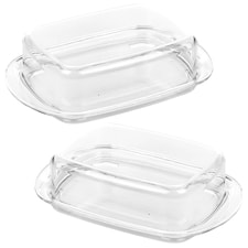 Butter Cheese Dish Holder Storage Tray Clear Plastic Serving Container with Lid | Clear | 2 Dish | 2