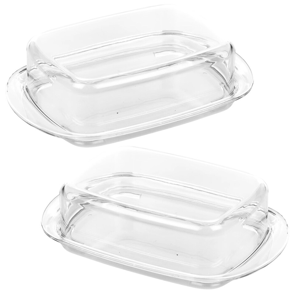image 1 of Butter Cheese Dish Holder Storage Tray Clear Plastic Serving Container with Lid | Clear | 2 Dish | 2