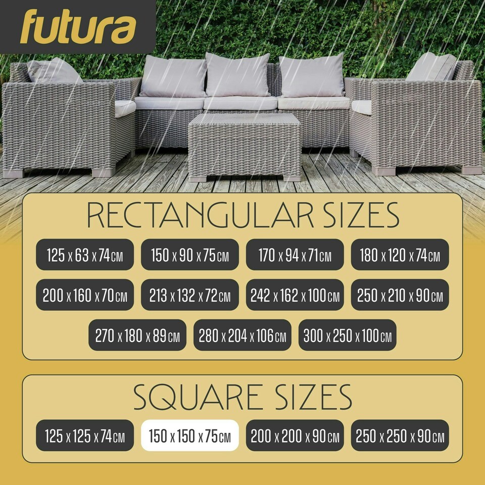 image 1 of Futura Square 150x150x75cm Waterproof Garden Furniture Cover 600D | Black | Black | 150x150x75cm | 1