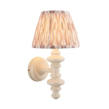 Carnaby Satin Almond White Paint Wall Light with Neutral Print Fabric Ikat Shade 20cm B22