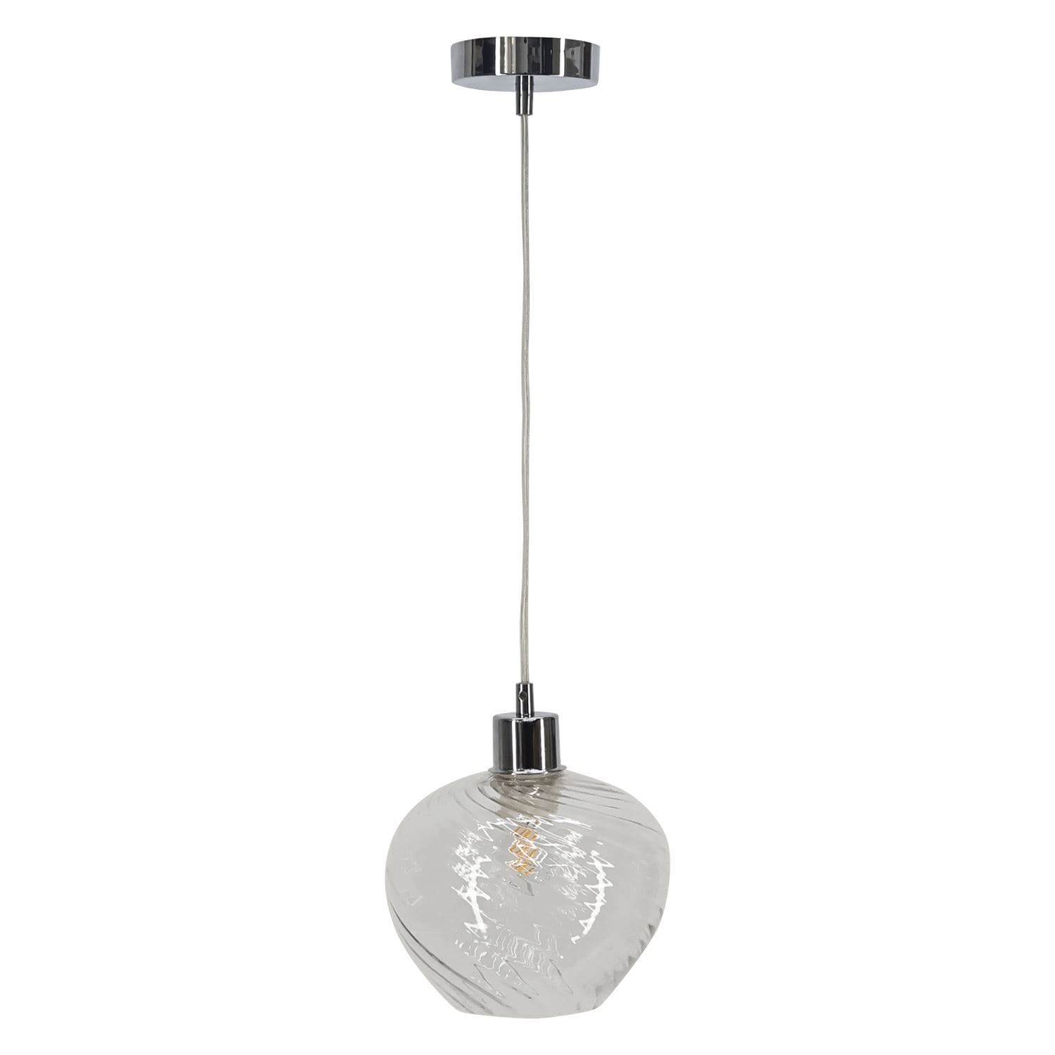 First Choice Lighting Bradson - Clear Swirl Glass with Chrome Pendant Fitting