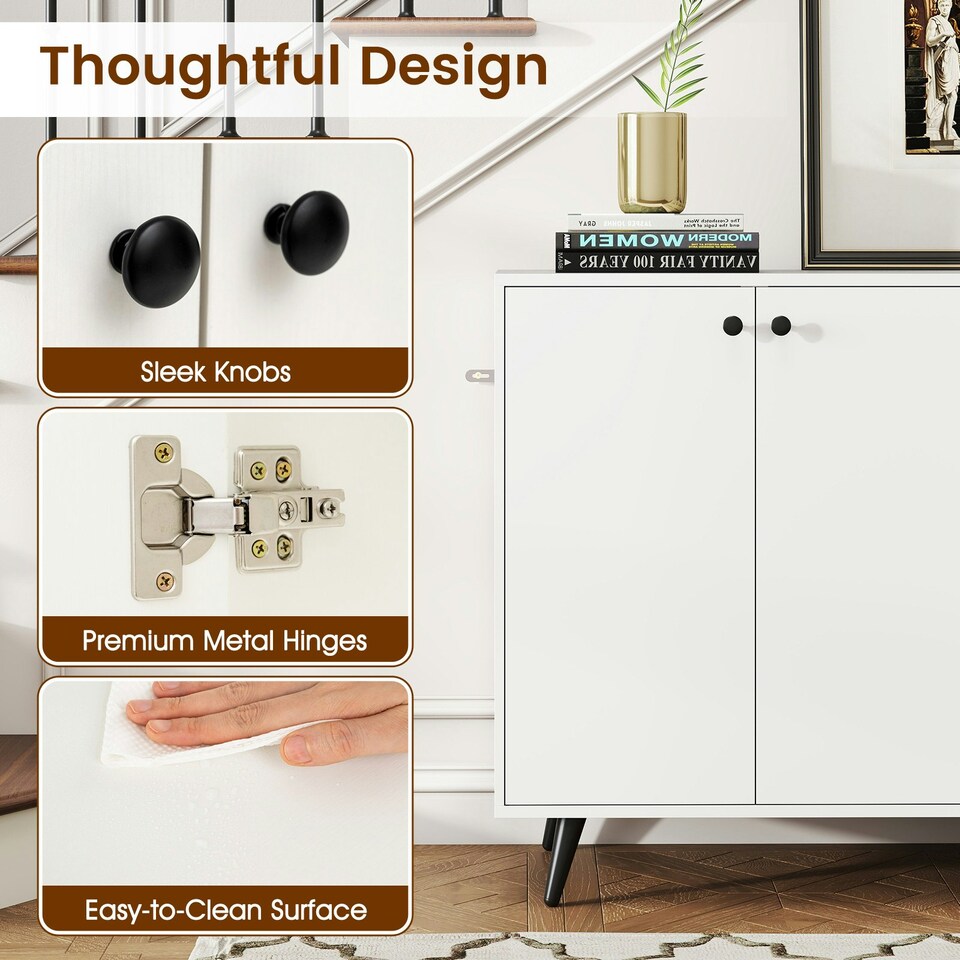 image 1 of COSTWAY Buffet Sideboard Modern 4-Door Storage Cabinet White White