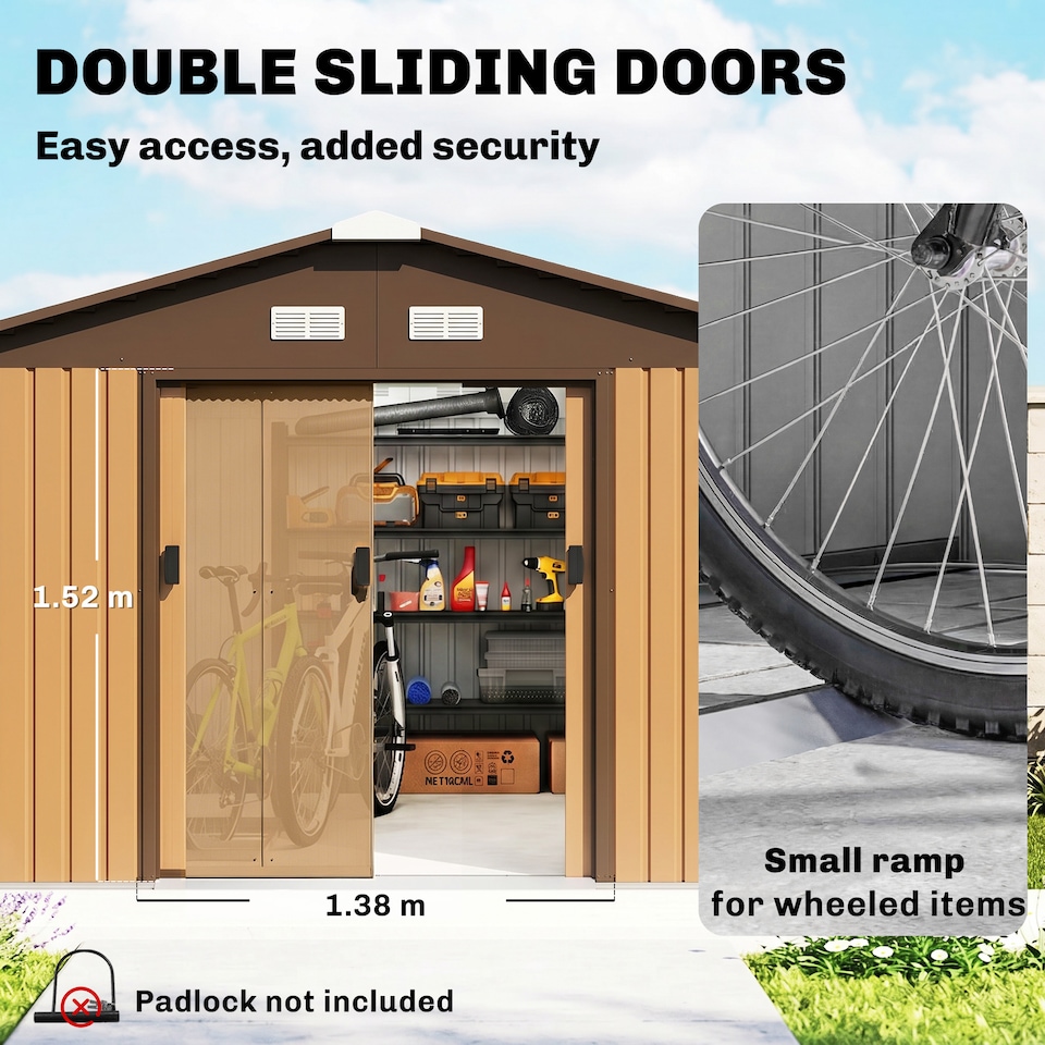 image 1 of Outsunny 13 x 11ft Garden Shed Storage w/ Foundation Kit, Vent, Light Brown | Brown