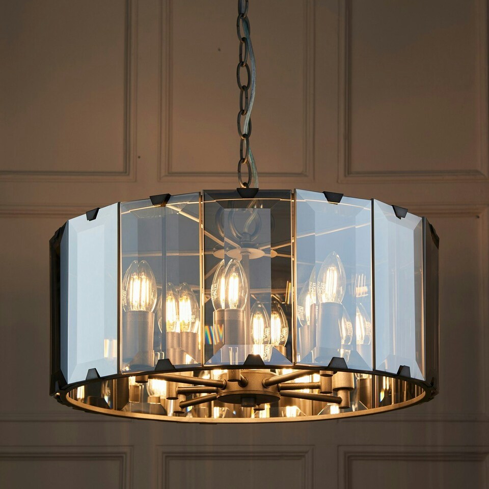 image 1 of Clooney 8 Light Ceiling Pendant Slate Grey Gloss Paint, Smoke Cut Glass, E14