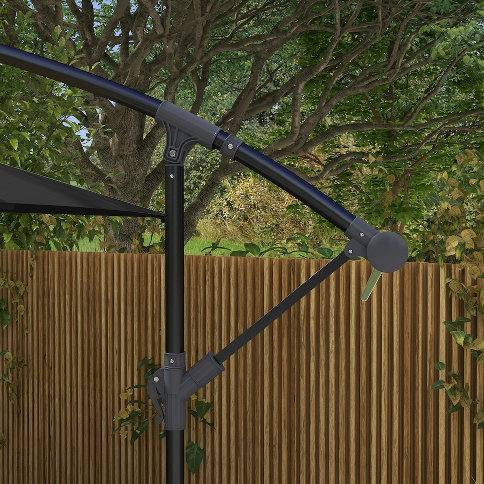 image 1 of Outsunny 3 m Cantilever Parasol with Cross Base, Crank Handle, 6 Ribs, Black