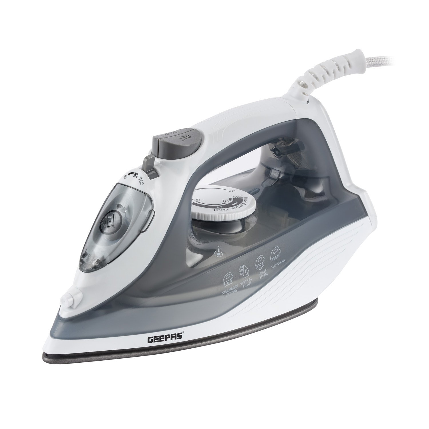GEEPAS Steam Iron With Nonstick Soleplate 1750W Grey