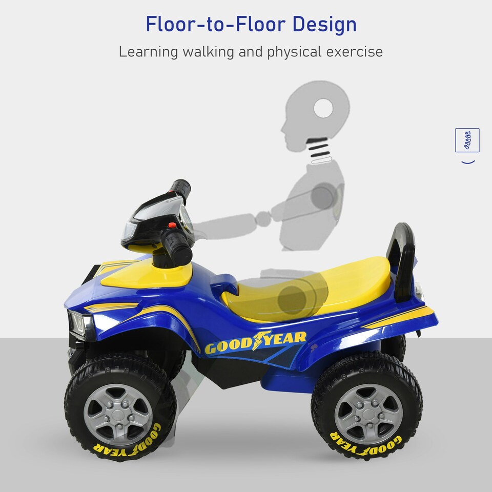 image 1 of HOMCOM Goodyear Baby Quad Ride-On Walker w/ Lights Horn Storage 18-36 Months
