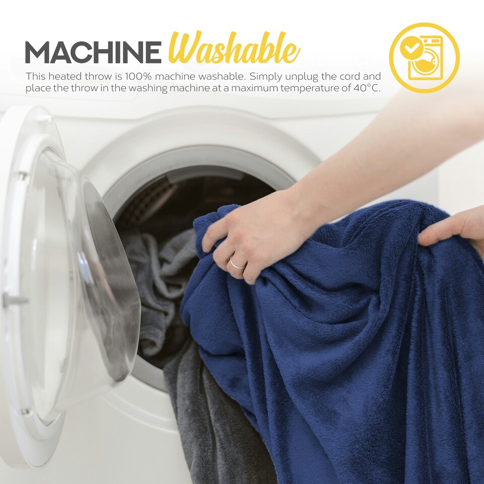 image 1 of MONHOUSE Heated Throw - Electric Blanket - Digital Controller - Timer up to 9 hours, 9 Heat Settings - Machine Washable - Single 130X160cm - NAVY SHEARLING