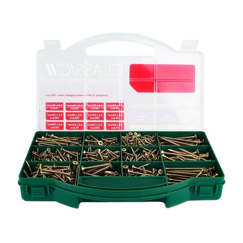 image 1 of Timco - Classic Multi-Purpose Screws - Mixed Tray - PZ - Double Countersunk - Yellow (Size 895pcs - 895 Pieces)