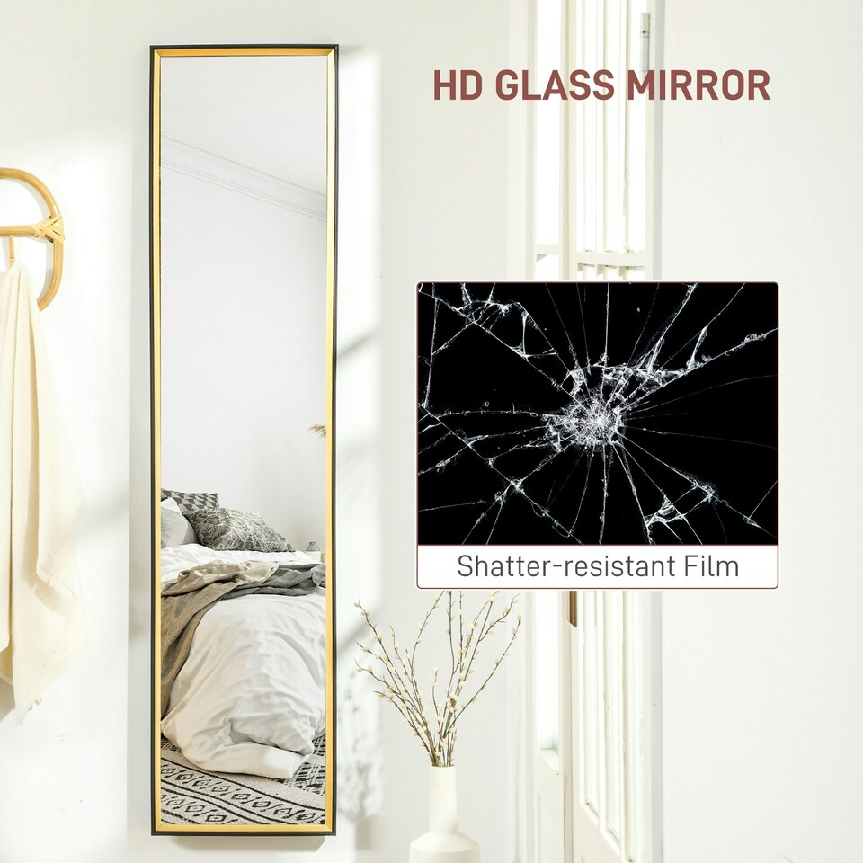 image 1 of HOMCOM Full Length Mirror Wall Mount Leaning Standing Mirror, Black