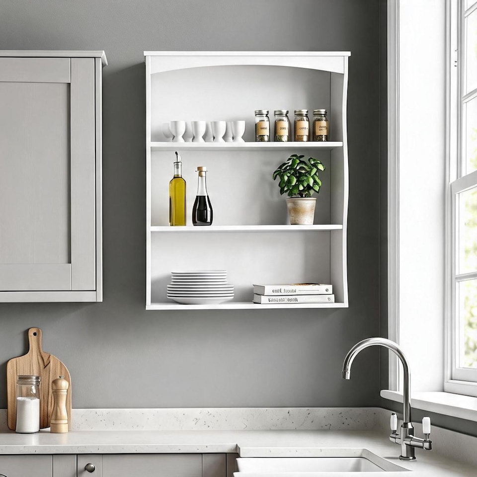 image 1 of Grey Wall Mounted Shelves Painted 3 Book Shelves Ideal for Kids Bedroom Kitchen | White