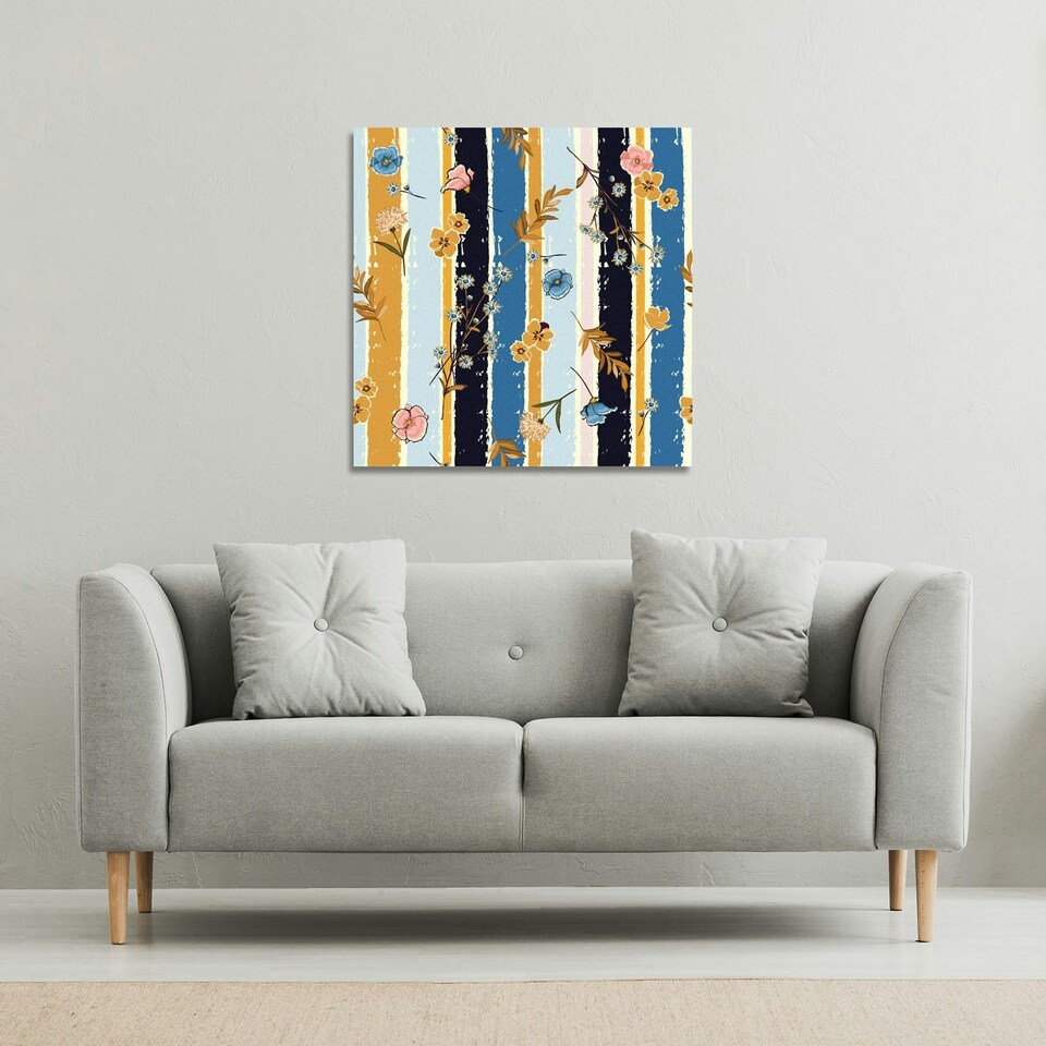 image 1 of Beautiful meadow flowers on candy colorful brush stripe (Canvas Print) 101 x 101 x 4cm