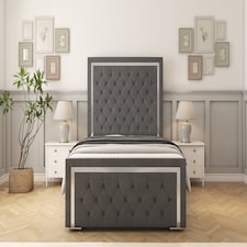 Sloomy Sofia Chrome Armour Coniston Bed Frame With Mattress With 50" Upholstered Headboard 4' Small Double