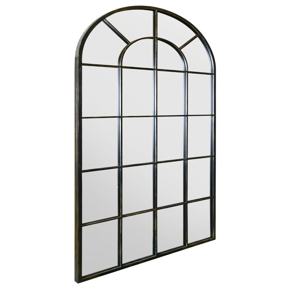 image 1 of The Arcus - Antique Black Framed Arched Window Leaner/Wall Mirror 71" X 33.5" (180x85CM) Black