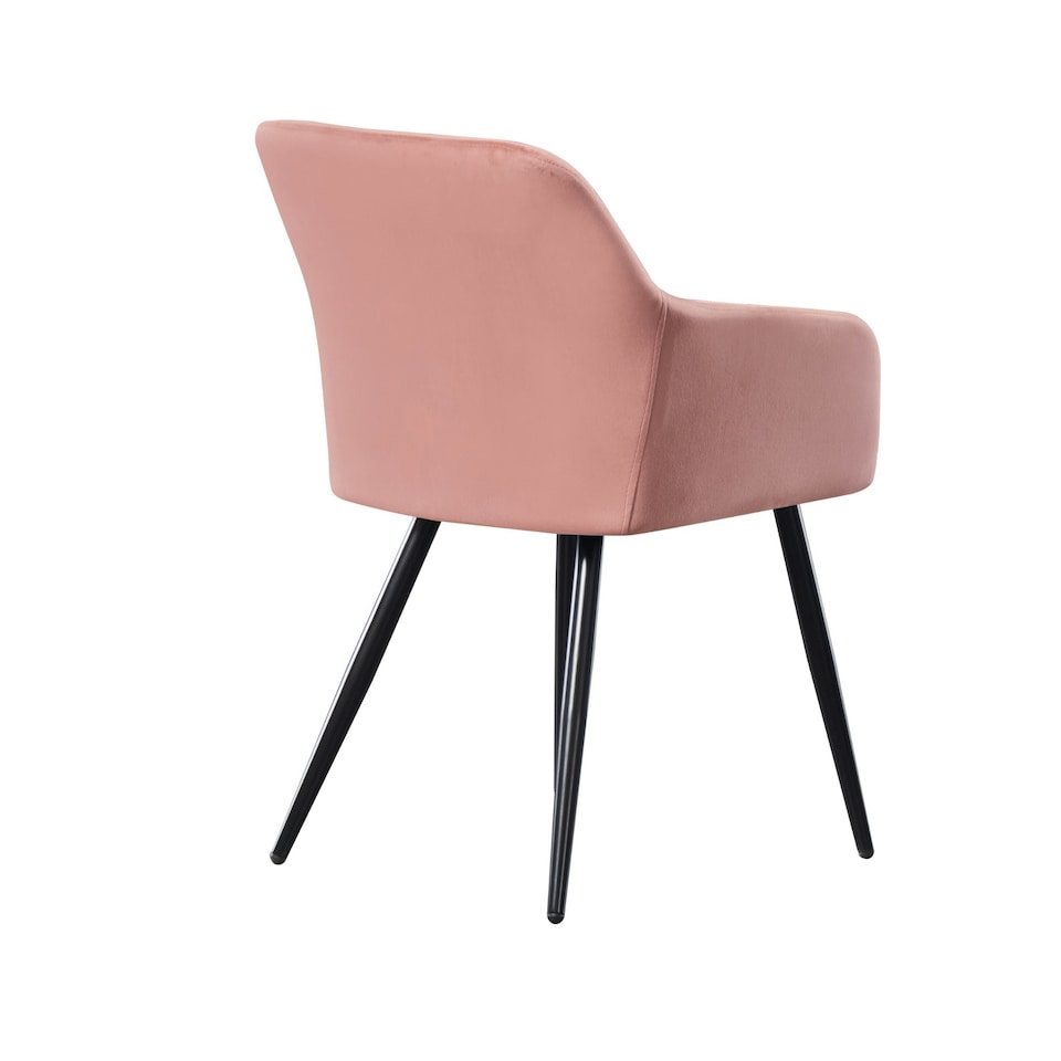 image 1 of Set of 4 Camden Modern Velvet Dining Chairs with Armrests, Quilted Design & Black Metal Legs Pink