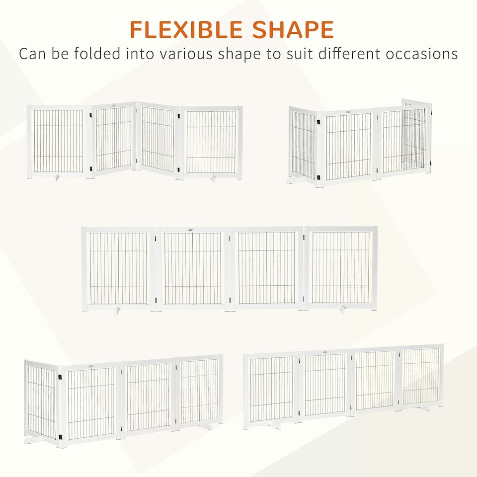 image 1 of PawHut Freestanding Pet Gate Safety Barrier 4 Pannel with Support Feet White