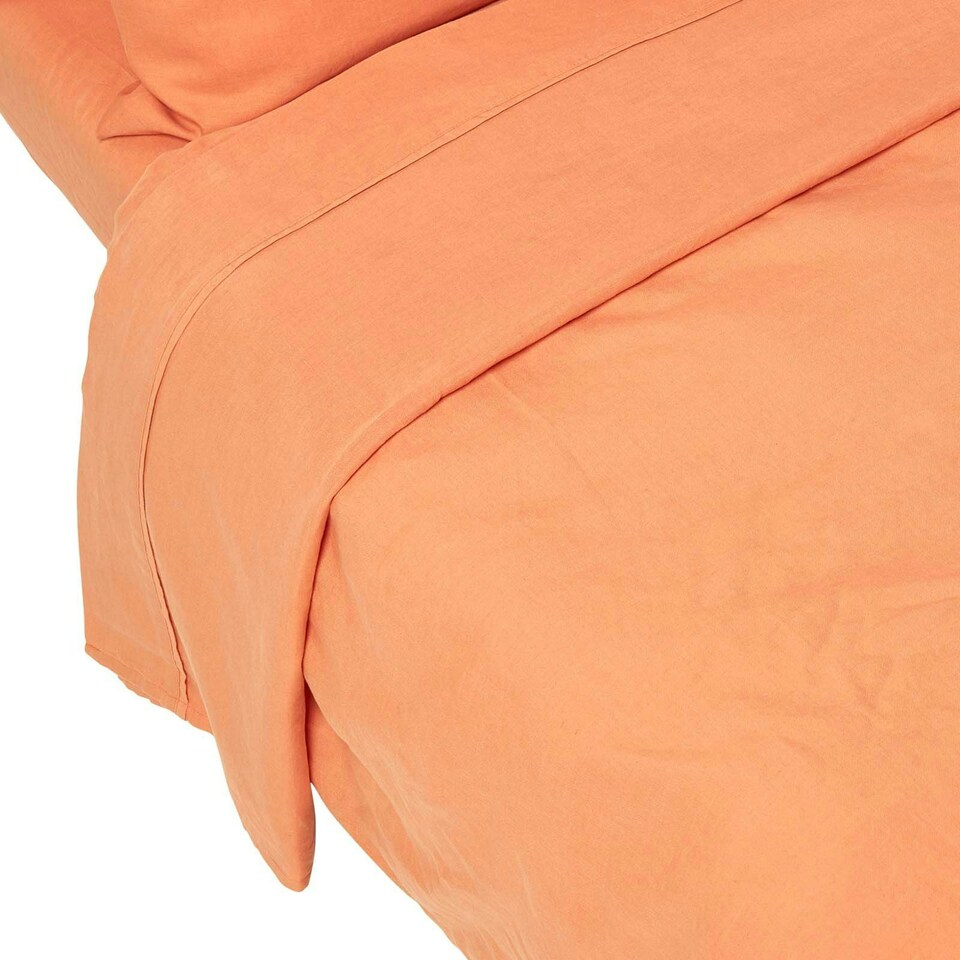 image 1 of Homescapes Burnt Orange Linen Flat Sheet, Double Orange | Double