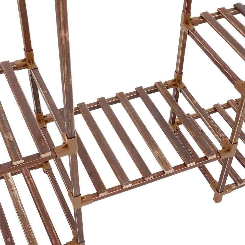 image 1 of Living and Home Multi-Tier Wooden Plant Stand and Flower Display Shelf - Brown