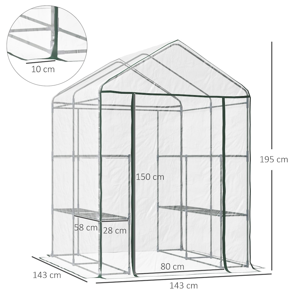 image 1 of Outsunny Walk In Greenhouse Garden Clear PVC Frame Shelves Reinforced Plant Grow