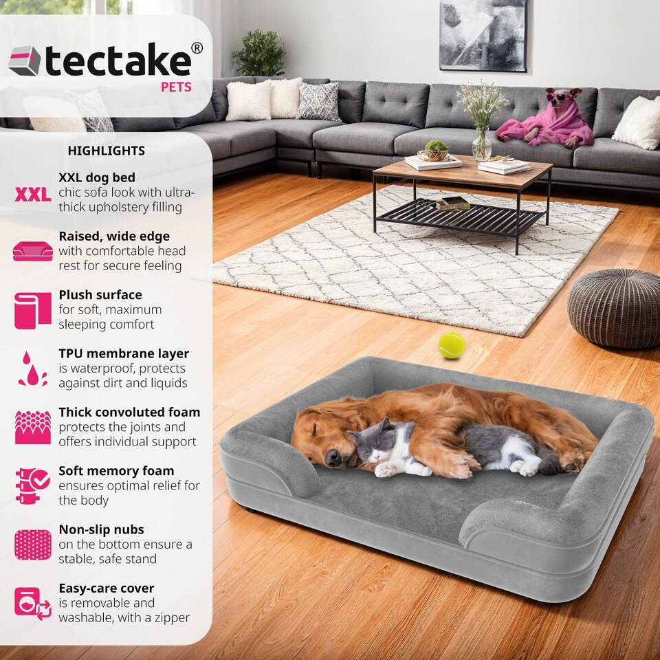image 1 of Dog Bed Kimba - orthopaedic, thick padding, raised edge, washable cover | Grey | grey | XL | 1