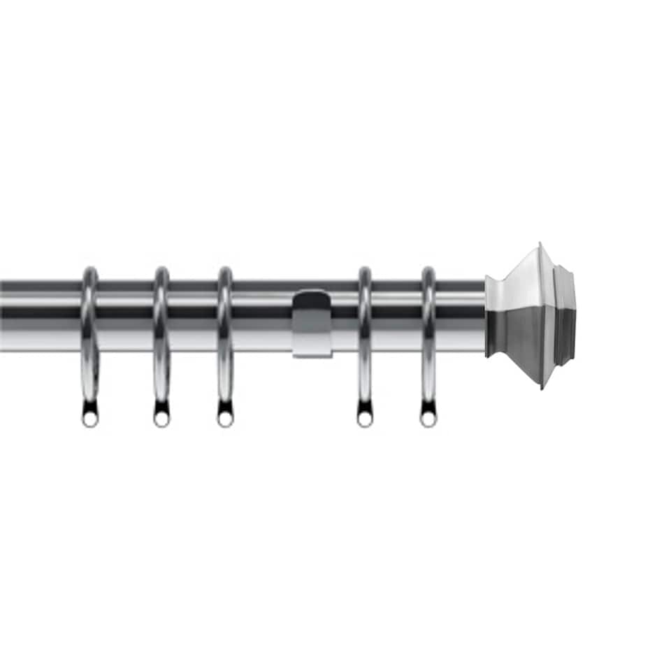image 1 of 35mm Fixed Length Metal Curtain Pole Set Satin Silver Aztec Finial 340cm | Silver | Silver