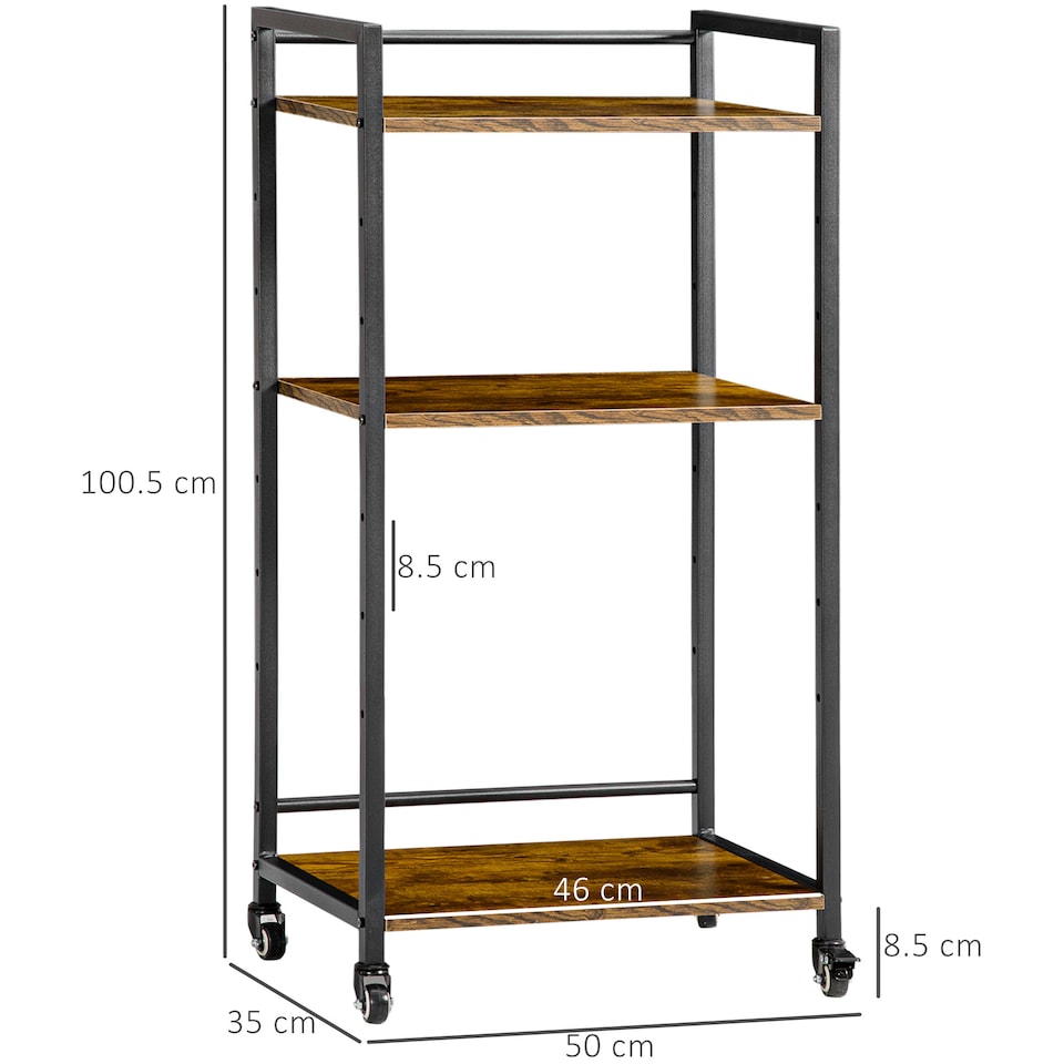 image 1 of HOMCOM 3-Tier Printer Stand, Utility Cart, Rolling Trolley Adjustable Shelves