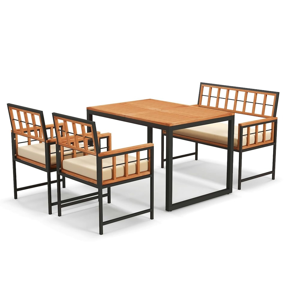 image 1 of COSTWAY 4 Pieces Acacia Wood Patio Dining Set
