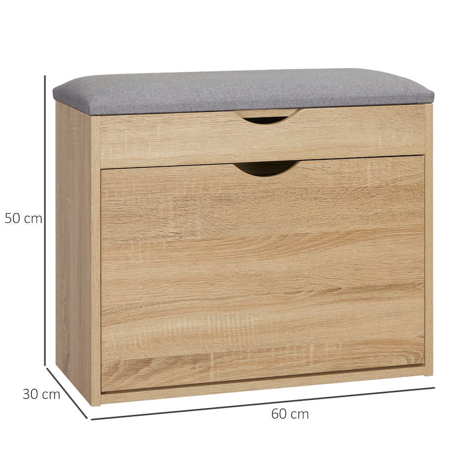 image 1 of HOMCOM Entryway Shoe Bench with Cushion Storage Cabinet for Living Room Natural