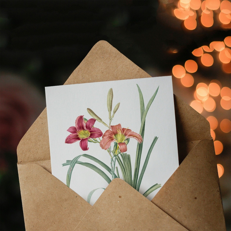 image 1 of Pierre-Joseph Redouté Art Card Orange Day Lily Vintage Floral