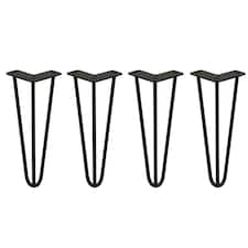 4 x 12" Hairpin Legs - 3 Prong - 10mm - Black Black