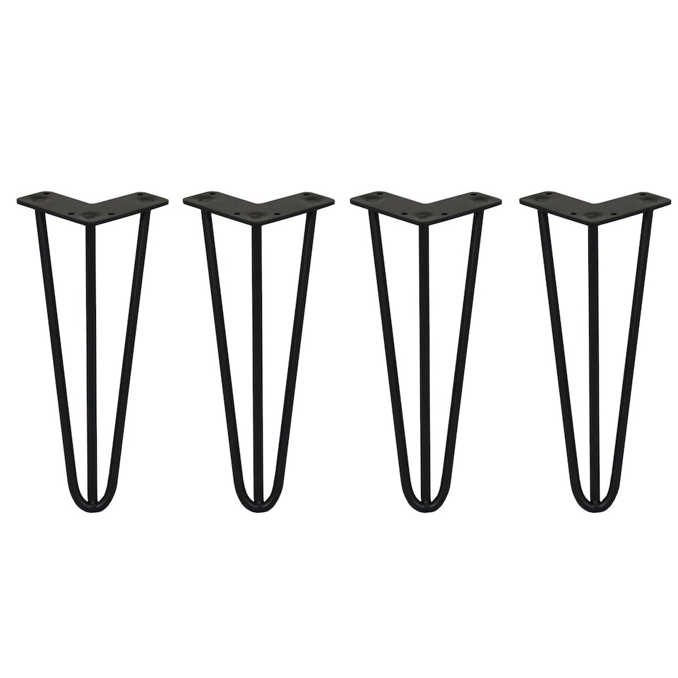 image 1 of 4 x 12" Hairpin Legs - 3 Prong - 10mm - Black Black