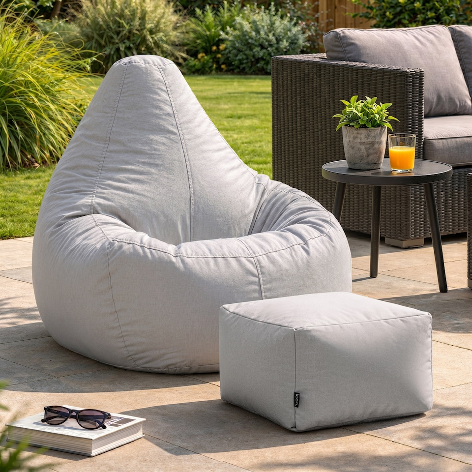image 1 of Icon Dalton Adults High Back Indoor Outdoor Bean Bag Chair & Footstool Pouffe, Grey