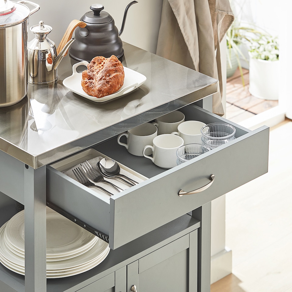 image 1 of SoBuy FKW22-HG,Stainless Steel Top Kitchen Trolley Microwave Stand on Wheels