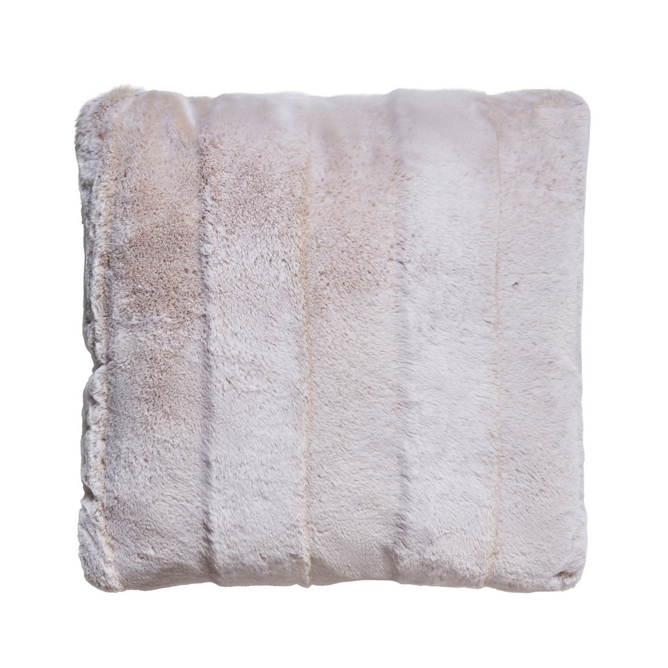 image 1 of BHS Faux Fur Stripe Cut Cushion | Cream | Natural | One Size | 1