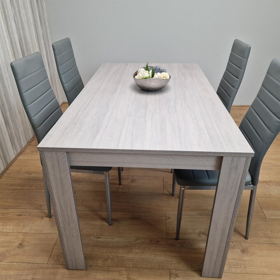 image 1 of Grey Wooden Dining Table with 4 Grey Faux  Leather Chairs Dining Set Furniture | Grey | One Size | 6