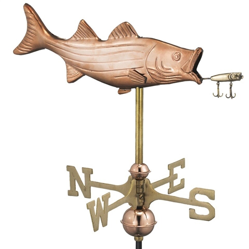 image 1 of Cottage Bass with Lure Copper Weathervane - H48 x W45 x L28 cm