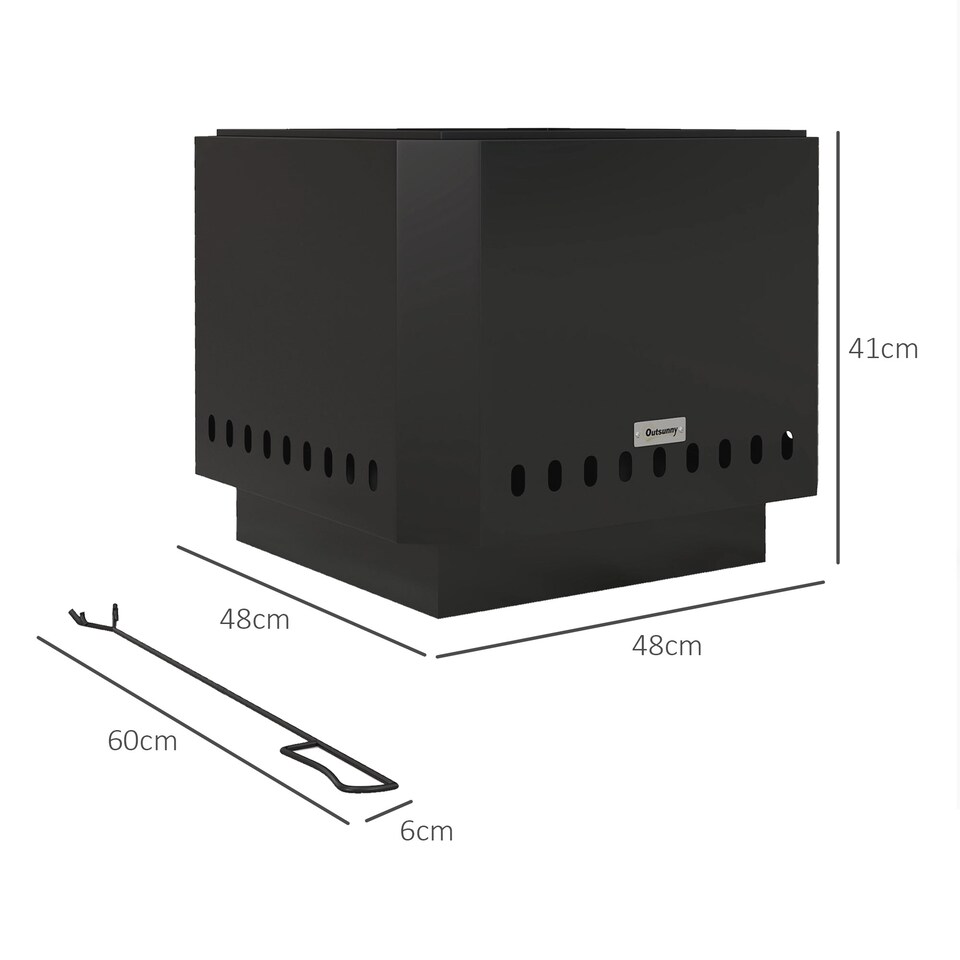 image 1 of Outsunny Smokeless Portable Fire Pit, Square Metal Bonfire Stove, Black