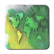 World map yellow and green (Coaster)