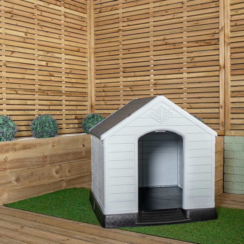 image 1 of 99 x 92cm Samuel Alexander Large Outdoor Plastic Dog House with Raised Bed White