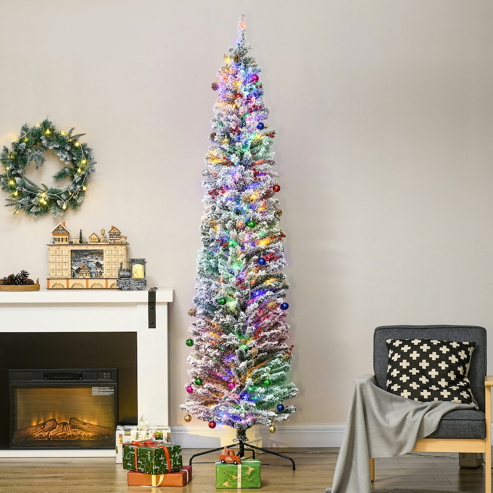 image 1 of HOMCOM 7.5' Artificial Christmas Tree with Flocked Tips, LED Lights, Decoration