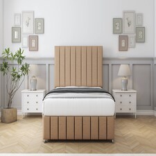 Sloomy California Latte Dumfries Divan Bed With Mattress No Drawers With 54" Floor Standing Headboard & 12" Matching Footboard 4' Small Double | Brown | Latte | Small Double | 1
