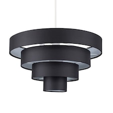 ValueLights Pair Modern 4 Tier Black Fabric Ceiling Pendant Shades | Black