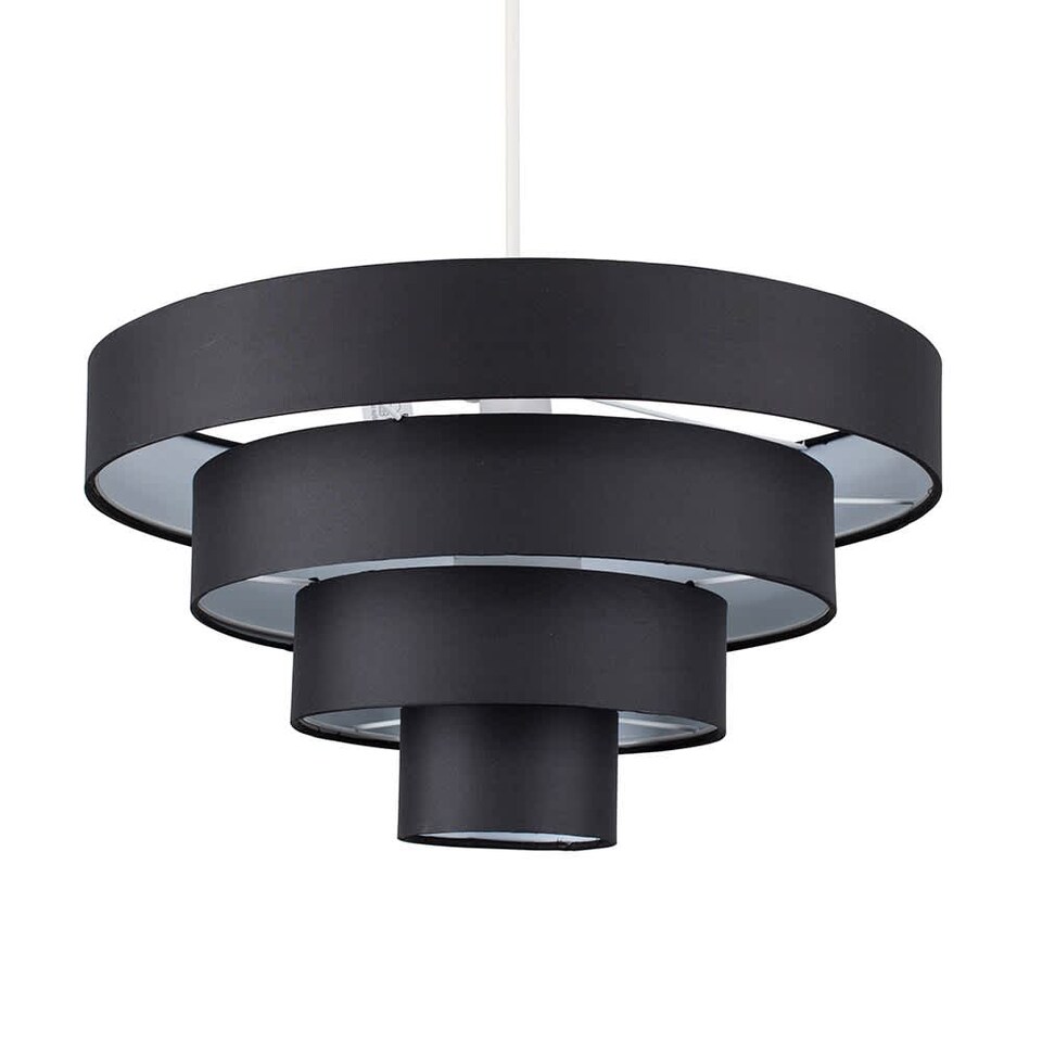 image 1 of ValueLights Pair Modern 4 Tier Black Fabric Ceiling Pendant Shades | Black