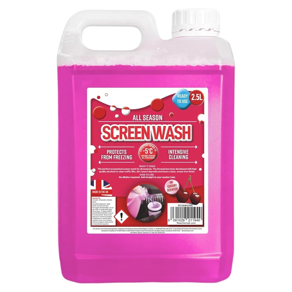 image 1 of 2 x 2.5L Cherry Scent All Season Screenwash Effective Protects From Freezing