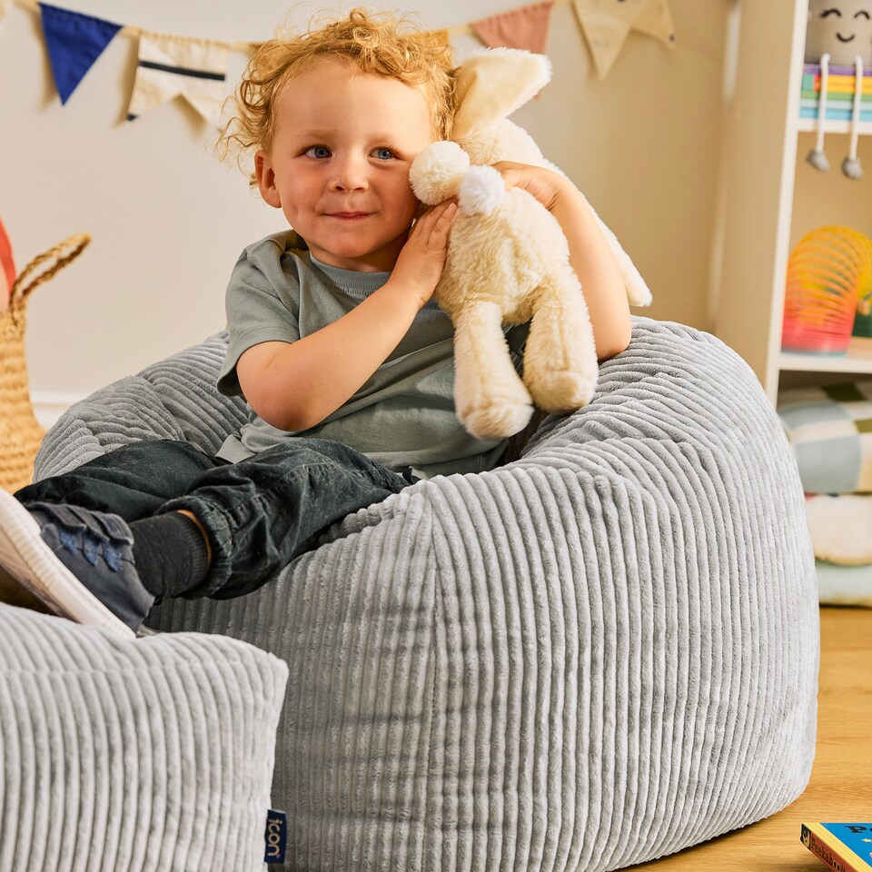 image 1 of icon Kids Kingston Cord Classic Bean Bag and Mini Square Footstool, Grey