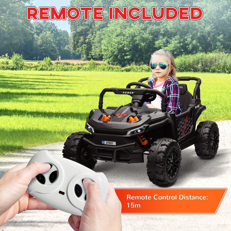image 1 of AIYAPLAY Kids Ride on Car, 12V Electric Truck w/ Horn, Lights, USB, Black