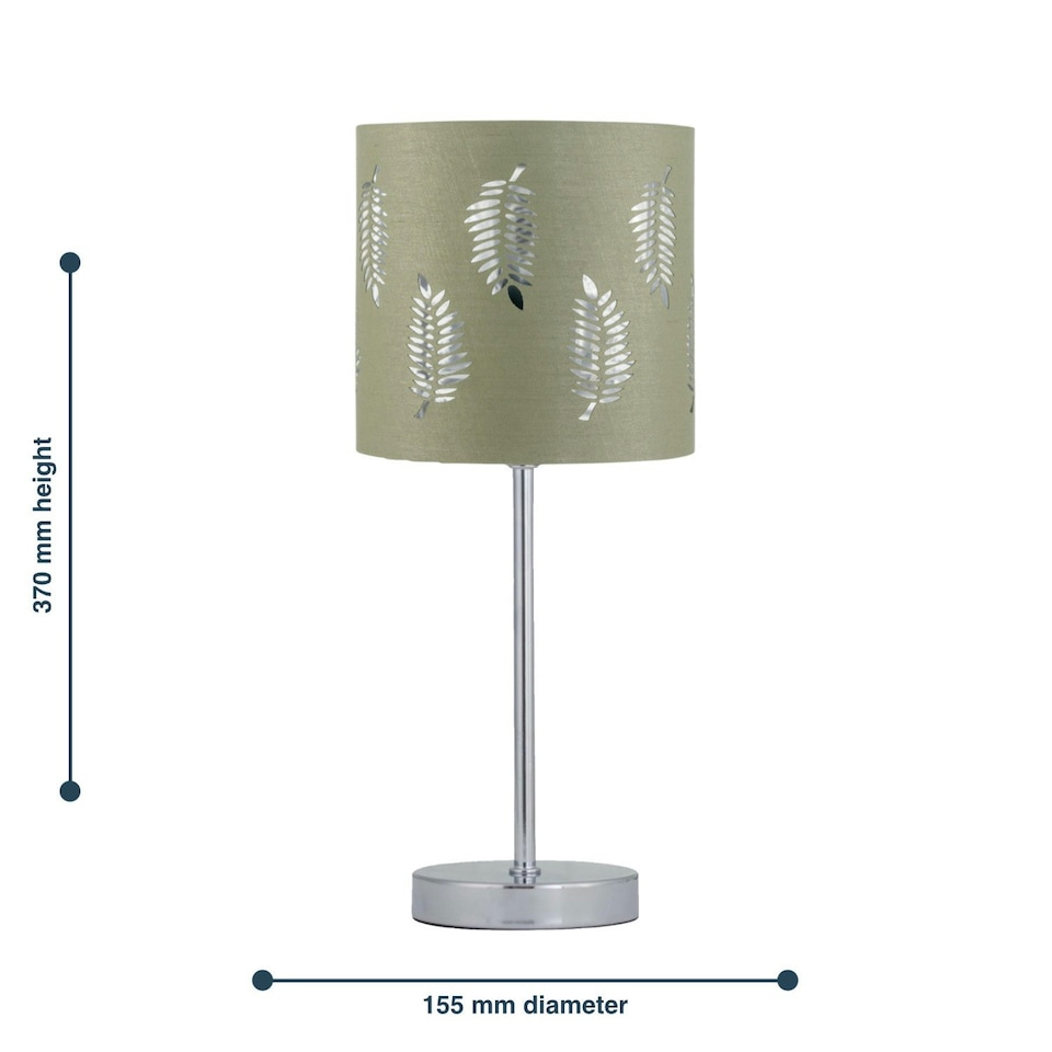 image 1 of Set of 2 Chrome Stick Table Lamps with Sage Green Fern Shades Chrome | Green