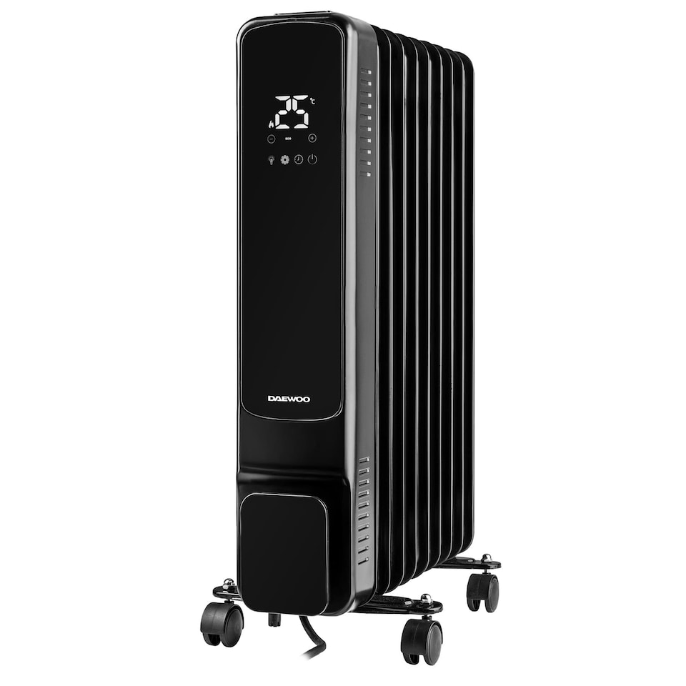 image 1 of Daewoo 2000W Digital Oil Filled Radiator with Remote 9 Fin Black