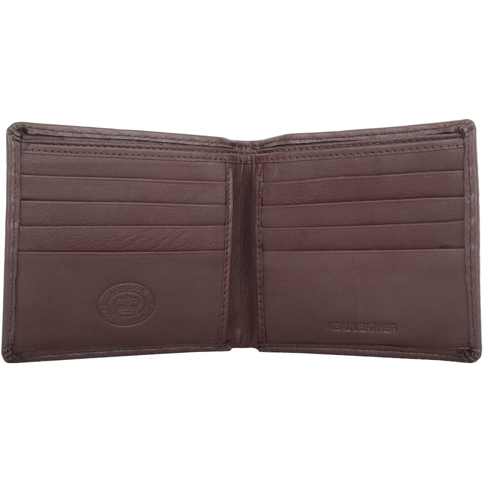 image 1 of London Leathergoods Mens Genuine Leather Diagonal Stitch Bi Fold Money Holder Wallet | Brown | Dark Brown